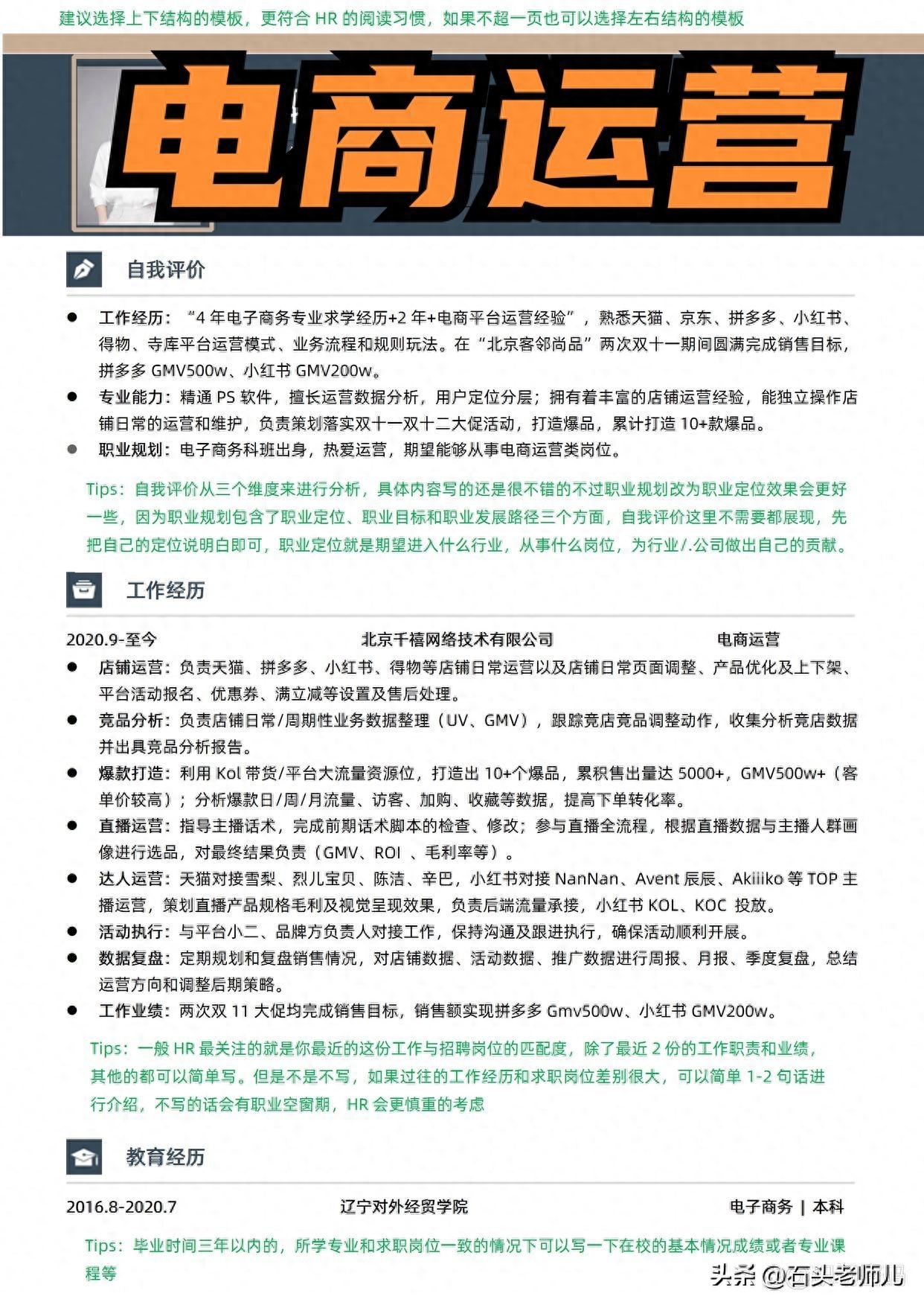 電商運營簡歷怎么寫？優質電商運營簡歷范文模板分享